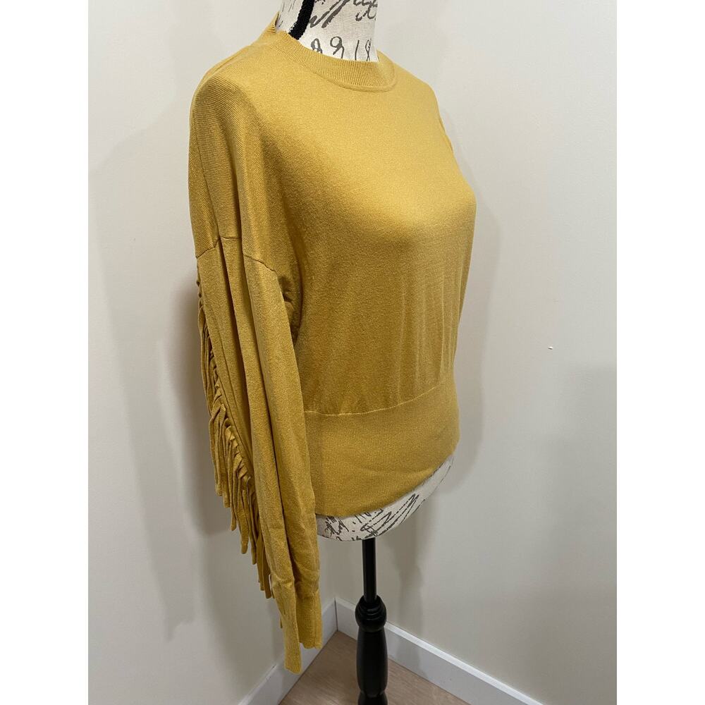 Vision Fringed Mustard Yellow Crew Neck Sweater Size Small/Medium